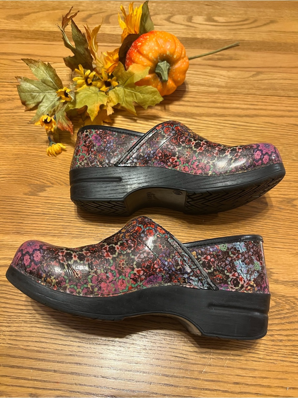 Dansko Professional Floral Mosaic Patent Leather Clogs 40